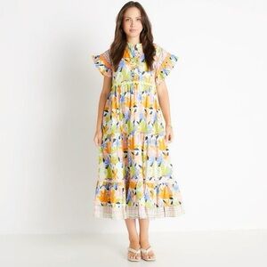 Celia B Seren Floral Multicolor Spring Summer Ruffle Midi Maxi Dress Medium